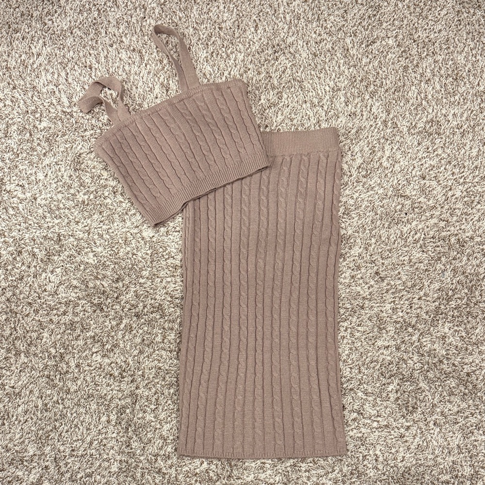 Brown Knit Two-Piece Set